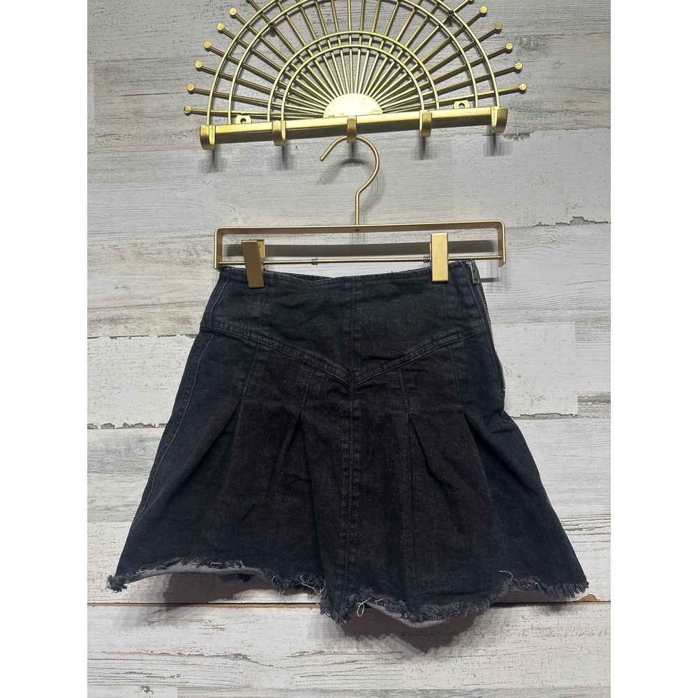 GB Denim Skirt Girls Size 8 Black Pleated‎ Raw Hem